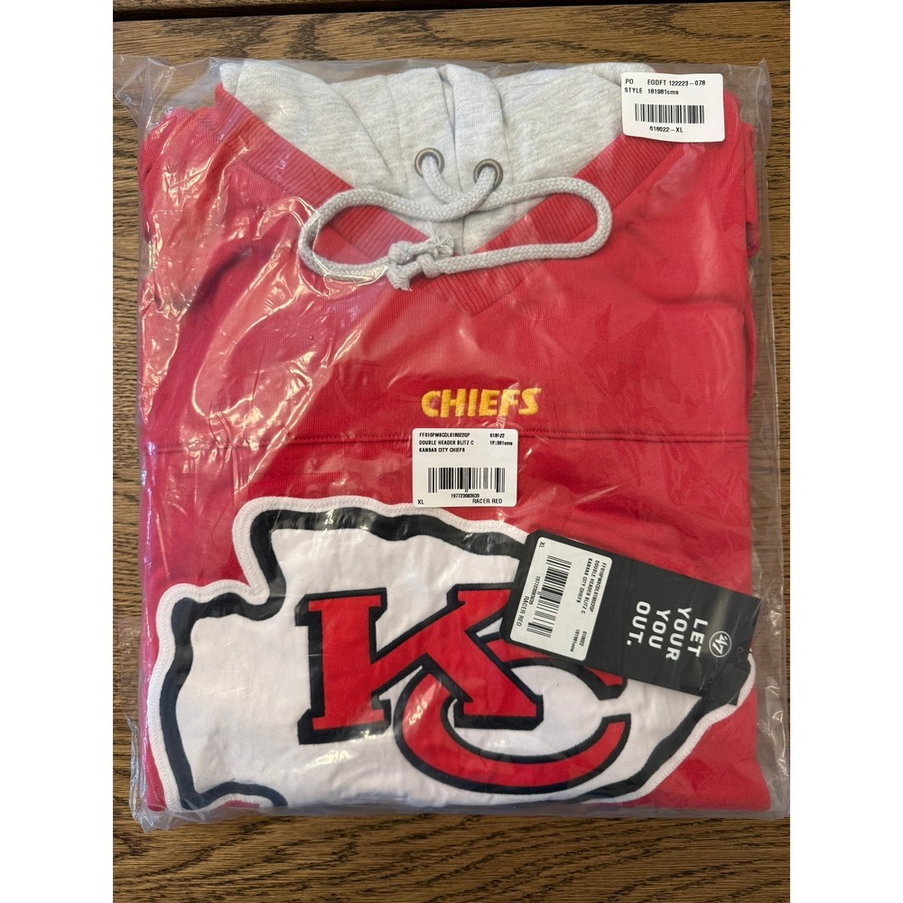 Kansas City Chiefs 47 Brand Gridiron Cornerback Lacer Hoodie Red Grey XL NEW - Picture 4 of 5